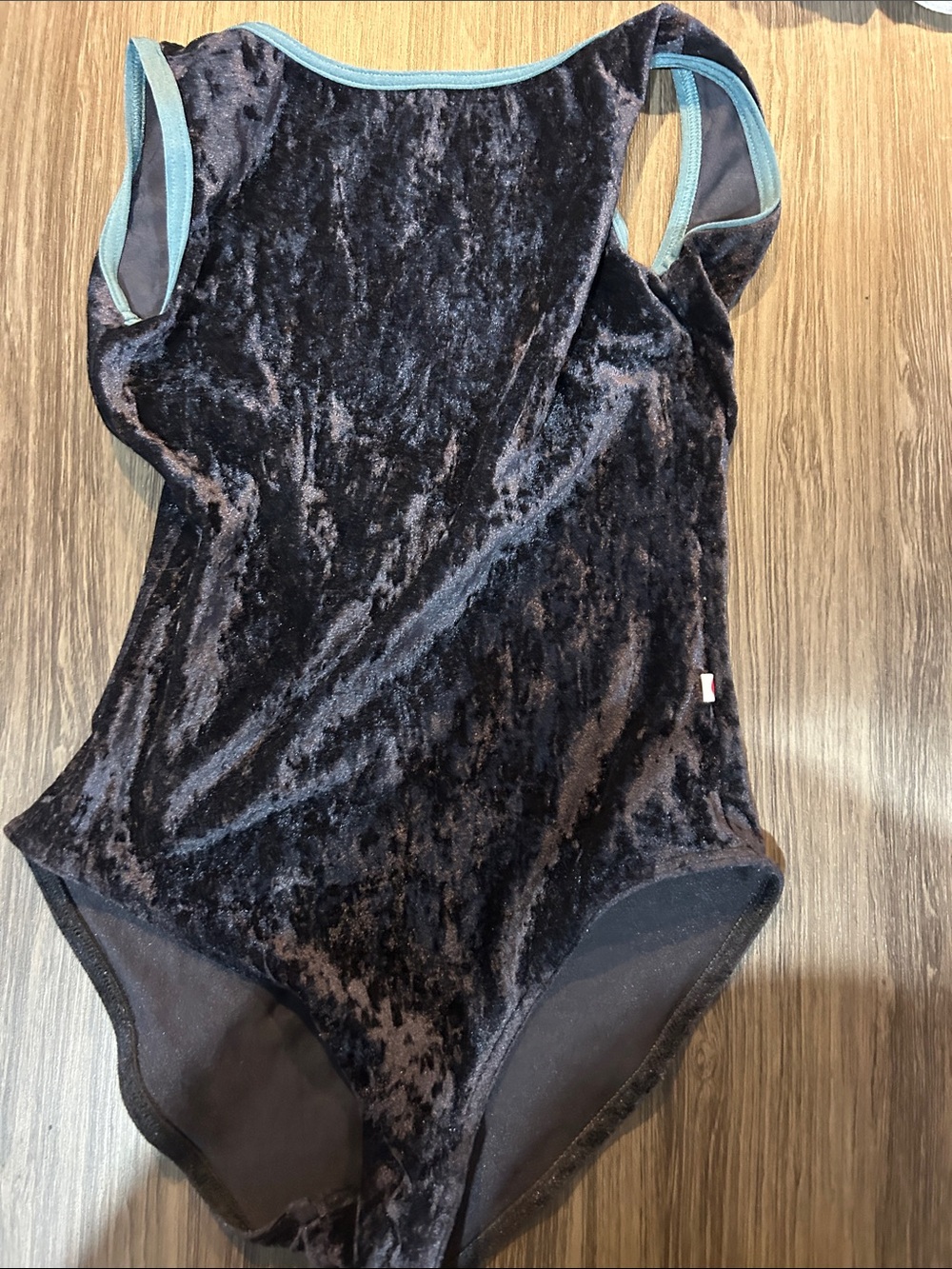 Yumiko Black Velvet leotard dance with Teal Trim